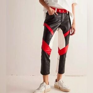 Free People We The Free Color Block Rebel Vegan Pants - Red & Black - Size 0 NWT